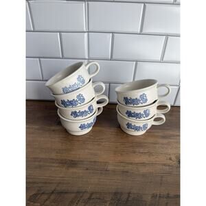 Set of 7 Pfaltzgraff Yorktowne Soup/Coffee Cups Mugs Blue Floral Stoneware